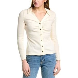 Madewell Ruched Polo Cardigan in Antique Cream Size 1X